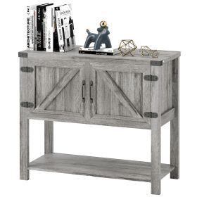 Farmhouse Double Door Coffee Bar Cabinet, Kitchen Cabinet with Bottom Shelf for Entryway, Living Room, Stone Gray