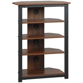 Media Stand with LED, 4-Tier Audio Rack, AV Media Corner Shelf, Cable Management, for DVD, Game Console, Brown