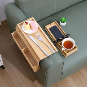 Bamboo Couch Armrest Table, Foldable Sofa Arm Tray with Detachable Cup Holder, Anti-Slip Couch Arm Table for Drinks, Phone, Snacks, Remote