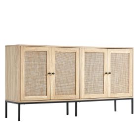 VEVOR Rattan Cabinet, Rattan Storage Cabinet with 4 Magnetic Doors and Adjustable Shelves, Sideboard Buffet Cabinet for Hallway, Entryway, Living