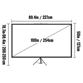 Tripod Projector Screen With Stand 100inch 16:9 4K HD Projection Screen Stand Wrinkle-Free Height Adjustable Portable Screen For Projector Indoor (Option: Black)