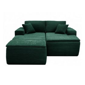 47" Modern Corduroy Upholstered Accent Sofa Chair with Seat Cushion & Ottoman, Single-Seat Lounge Sofa for Small Spaces, No Assembly Required (Color: Green-with Seat Cushion & Ottoman, Orientation: 2-seater)