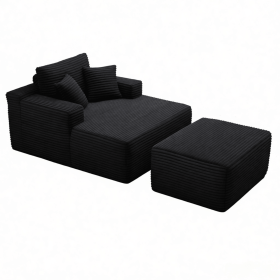47" Modern Corduroy Upholstered Accent Sofa Chair with Ottoman, Single-Seat Lounge Sofa for Small Spaces, No Assembly Required (Color: Black-with Ottoman, Orientation: 1-seater)