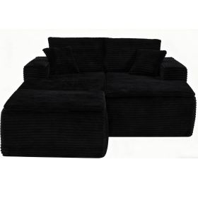 47" Modern Corduroy Upholstered Accent Sofa Chair with Seat Cushion & Ottoman, Single-Seat Lounge Sofa for Small Spaces, No Assembly Required (Color: Black-with Seat Cushion & Ottoman, Orientation: 2-seater)