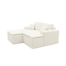 47" Modern Corduroy Upholstered Accent Sofa Chair with Seat Cushion & Ottoman, Single-Seat Lounge Sofa for Small Spaces, No Assembly Required (Color: Beige-with Seat Cushion & Ottoman, Orientation: 2-seater)