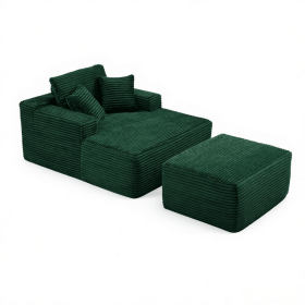 47" Modern Corduroy Upholstered Accent Sofa Chair with Ottoman, Single-Seat Lounge Sofa for Small Spaces, No Assembly Required (Color: Green-with Ottoman, Orientation: 1-seater)