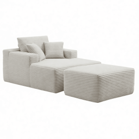 47" Modern Corduroy Upholstered Accent Sofa Chair with Ottoman, Single-Seat Lounge Sofa for Small Spaces, No Assembly Required (Color: Beige-with Ottoman, Orientation: 1-seater)