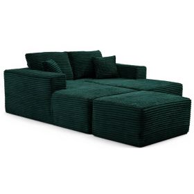 73.4" Modern Corduroy Upholstered  Lounge Sofa Chair with Ottoman, 2-Seat Lounge Sofa for Small Spaces, No Assembly Required (Color: Green-with Ottoman, Orientation: 2-seater)