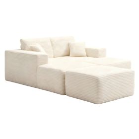 73.4" Modern Corduroy Upholstered  Lounge Sofa Chair with Ottoman, 2-Seat Lounge Sofa for Small Spaces, No Assembly Required (Color: Beige-with Ottoman, Orientation: 2-seater)