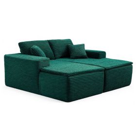 73.4" Modern Corduroy Upholstered  Lounge Sofa Chair with Seat Cushion, 2-Seat Lounge Sofa for Small Spaces, No Assembly Required (Color: Green-with Seat Cushion, Orientation: 2-seater)