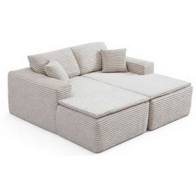 73.4" Modern Corduroy Upholstered  Lounge Sofa Chair with Seat Cushion, 2-Seat Lounge Sofa for Small Spaces, No Assembly Required (Color: Beige-with Seat Cushion, Orientation: 2-seater)