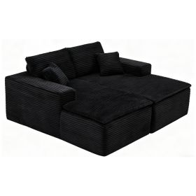73.4" Modern Corduroy Upholstered  Lounge Sofa Chair with Seat Cushion, 2-Seat Lounge Sofa for Small Spaces, No Assembly Required (Color: Black-with Seat Cushion, Orientation: 2-seater)