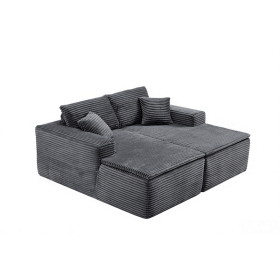 73.4" Modern Corduroy Upholstered  Lounge Sofa Chair with Seat Cushion, 2-Seat Lounge Sofa for Small Spaces, No Assembly Required (Color: Dark Gray-with Seat Cushion, Orientation: 2-seater)