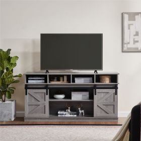 TV Stand Sliding Barn Door Modern&Farmhouse Wood Entertainment Center, Storage Cabinet Table Living Room with Adjustable Shelves for TVs Up to 65 (Main Color: Grey, Main Material: MDF+Metal)